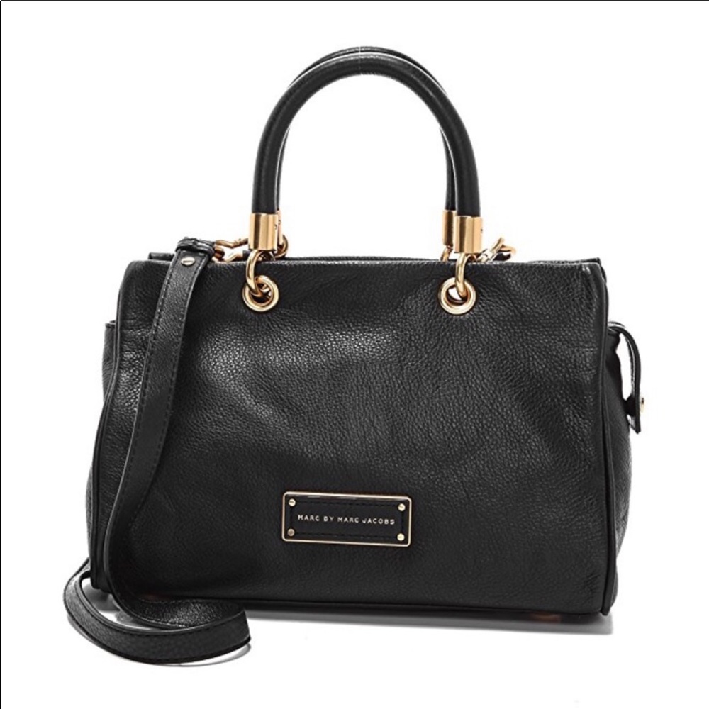 Marc Jacobs Black Leather Tote with Gold Hardware